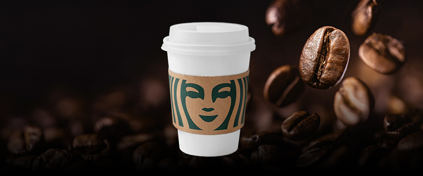 A Starbucks cup featuring the iconic logo, representing the well-known coffee brand.