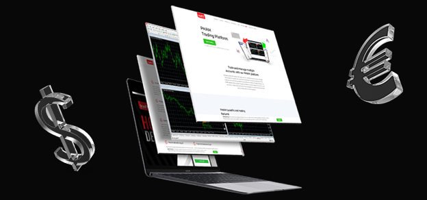 A laptop with multiple screens, each displaying data, exemplifies the power and versatility of PMAM for managing investment portfolios.