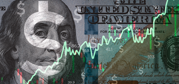 Dollar symbol with financial charts displayed in the foreground.
