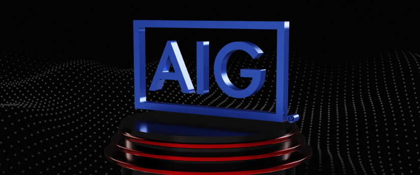 AIG logo on black background above red pillar
