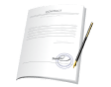 Um documento com uma caneta e um carimbo, representando mercados, comércio, futuros, notas de activos.