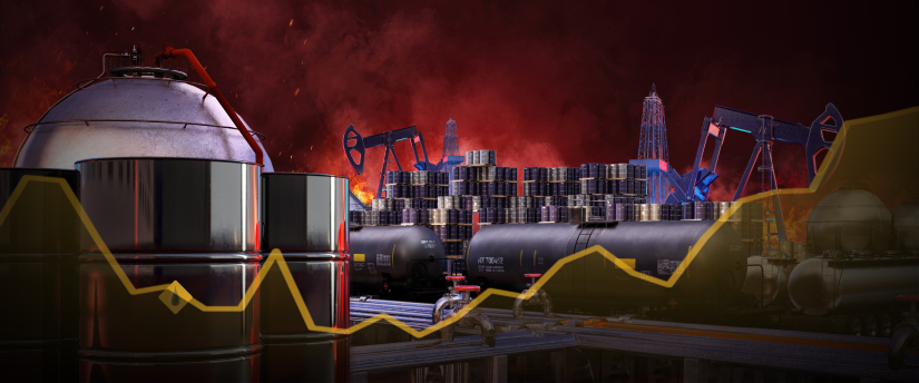 A graph depicting declining oil prices alongside a downward trend in the market, illustrating economic challenges