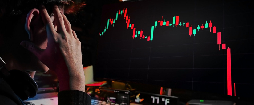 A man intently observes a stock chart displayed on his computer screen, analyzing market trends and data.