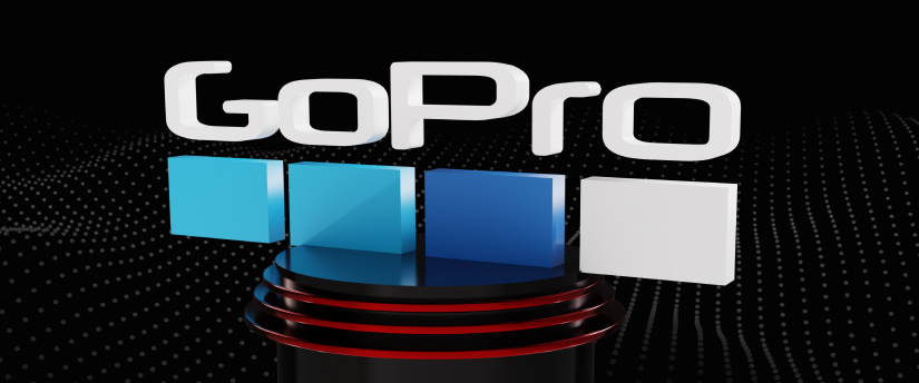 A black background featuring the GoPro logo in bold white font, highlighting the brand's sleek and modern design