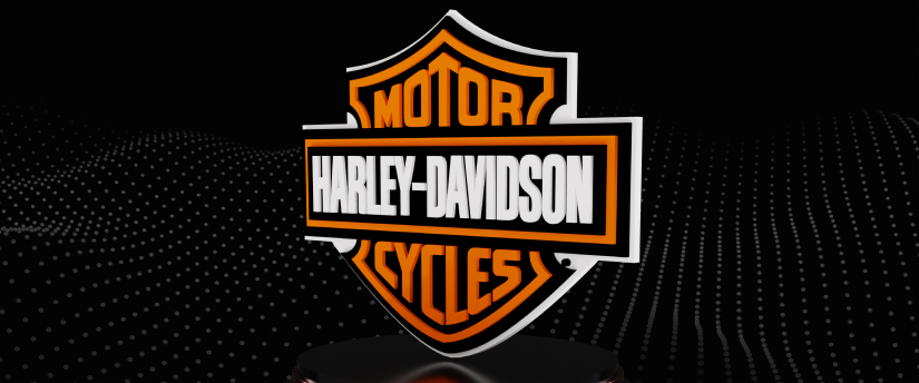 Harley Davidson logo prominently displayed on a sleek black background, showcasing the brand's iconic design.