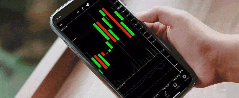  A screenshot of a forex trading app interface on an Android device, showcasing charts and trading options.
