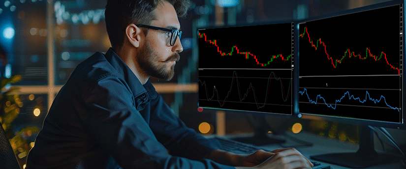 Trader monitoring multiple charts to follow a structured trading routine